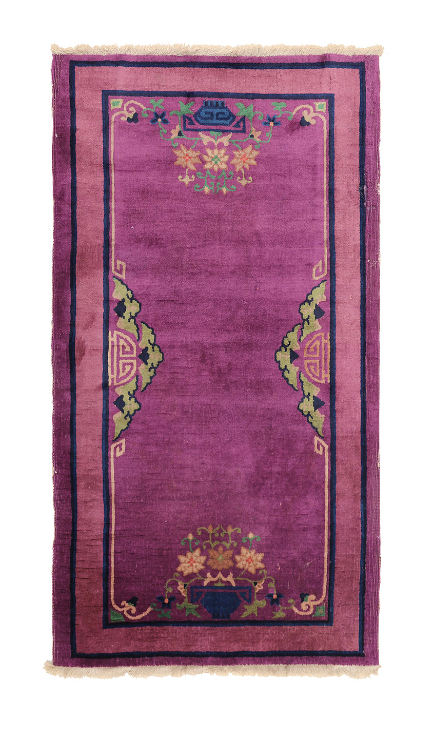 3'x6' Vintage Chinese Art Deco Rug - Hand-Knotted Wool Luxury Rug
