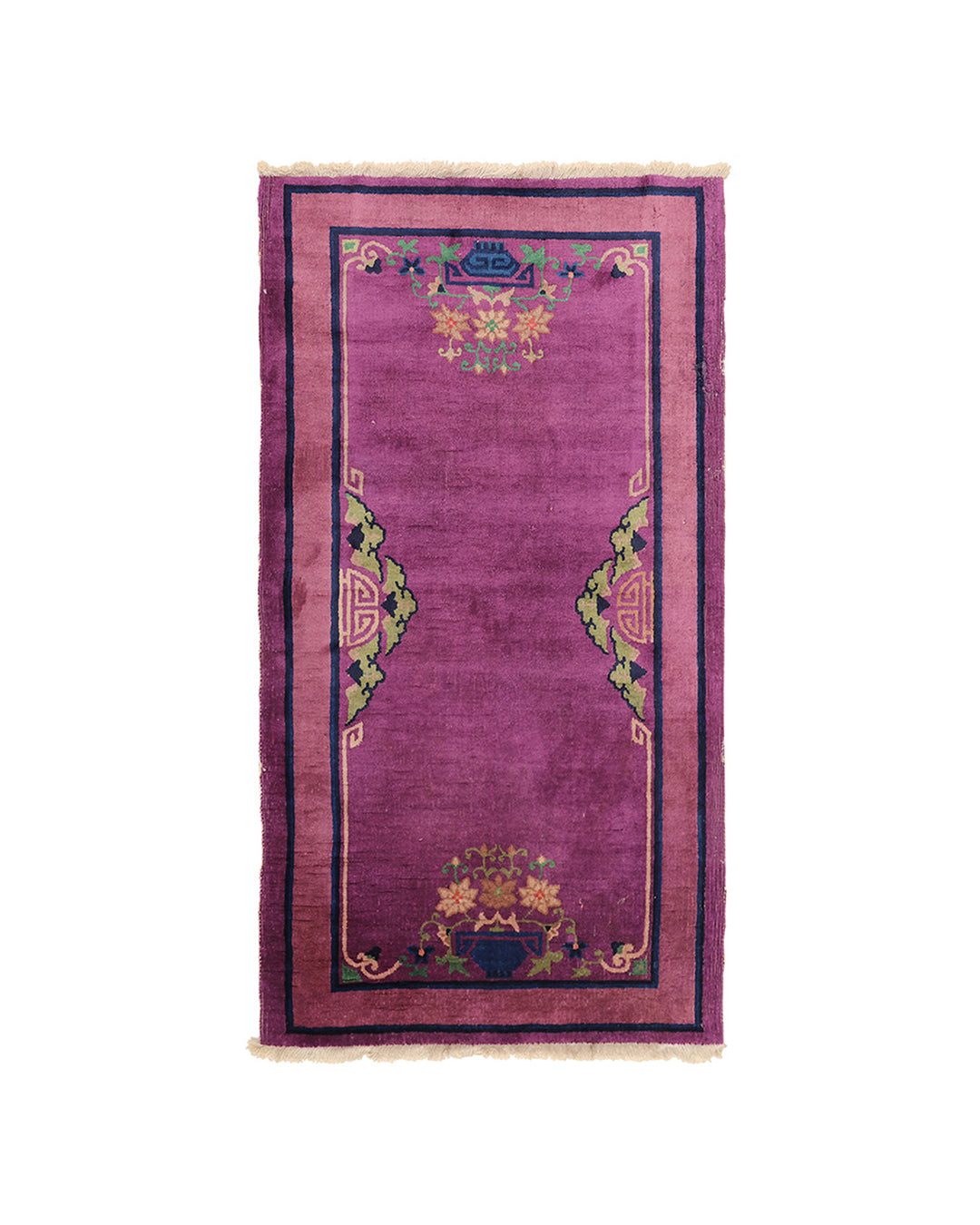 3'x6' Vintage Chinese Art Deco Rug | Purple Floral Rug