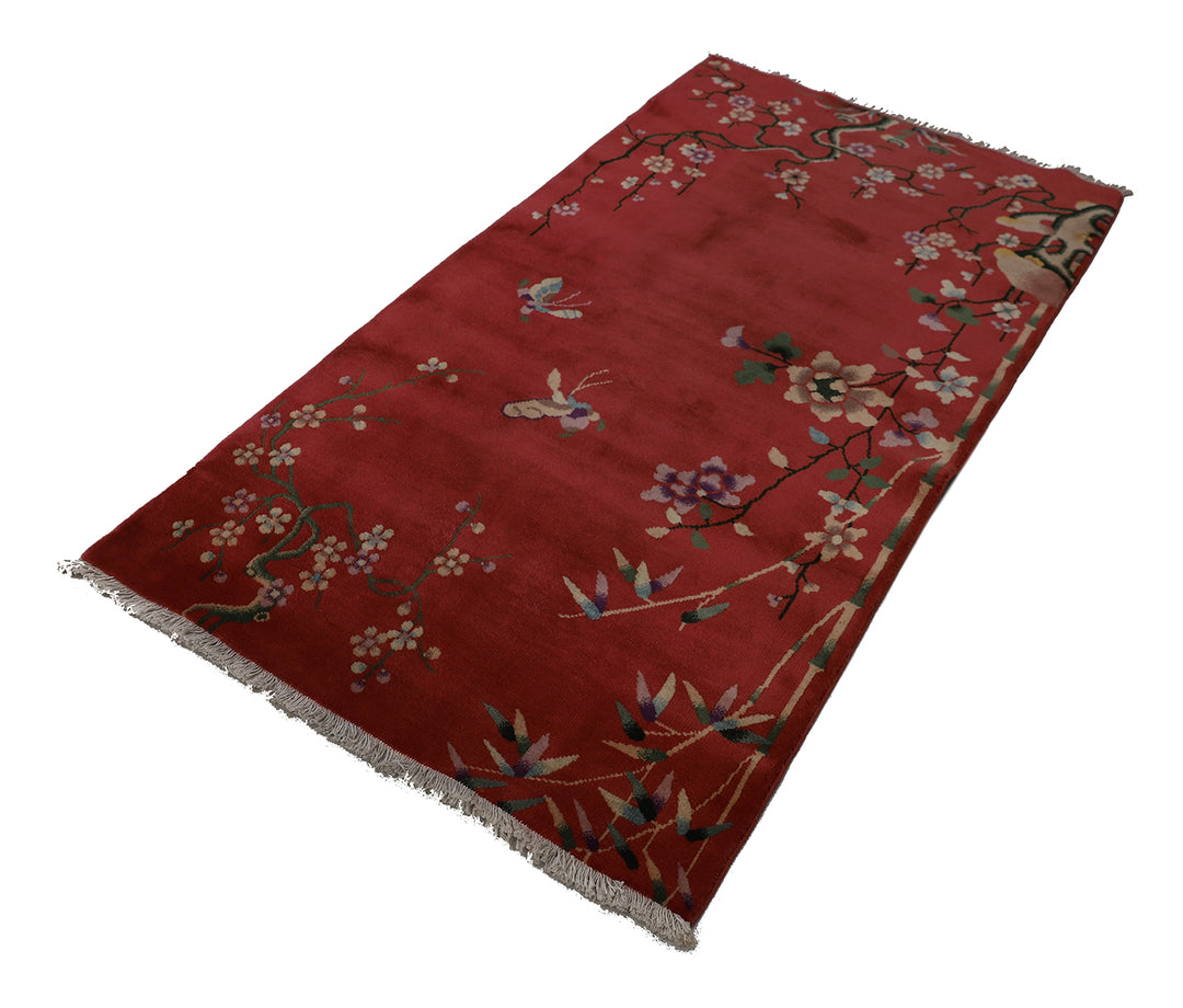 3'x6' Vintage Chinese Art Deco Wool Rug | Hand-Knotted Deco Rug