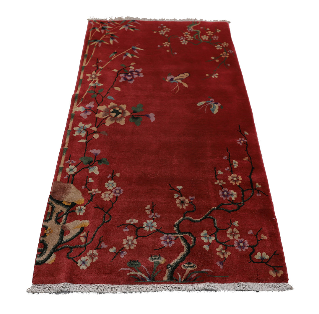 3'x6' Vintage Chinese Art Deco Wool Rug | Hand-Knotted Deco Rug