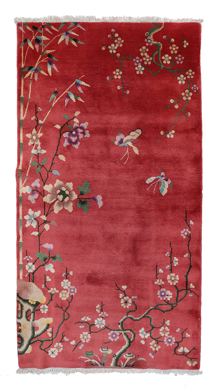 3'x6' Vintage Chinese Art Deco Wool Rug | Hand-Knotted Deco Rug