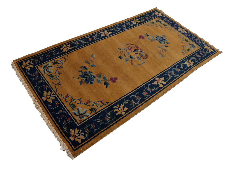 3'x7' Vintage Chinese Art Deco Rug | Floral Area Rug