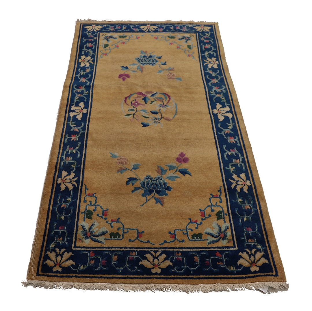 3'x7' Vintage Chinese Art Deco Rug | Floral Area Rug