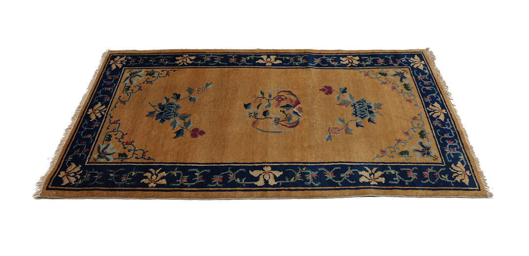 3'x7' Vintage Chinese Art Deco Rug | Floral Area Rug