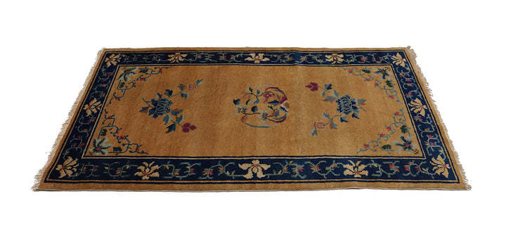 3'x7' Vintage Chinese Art Deco Rug | Floral Area Rug