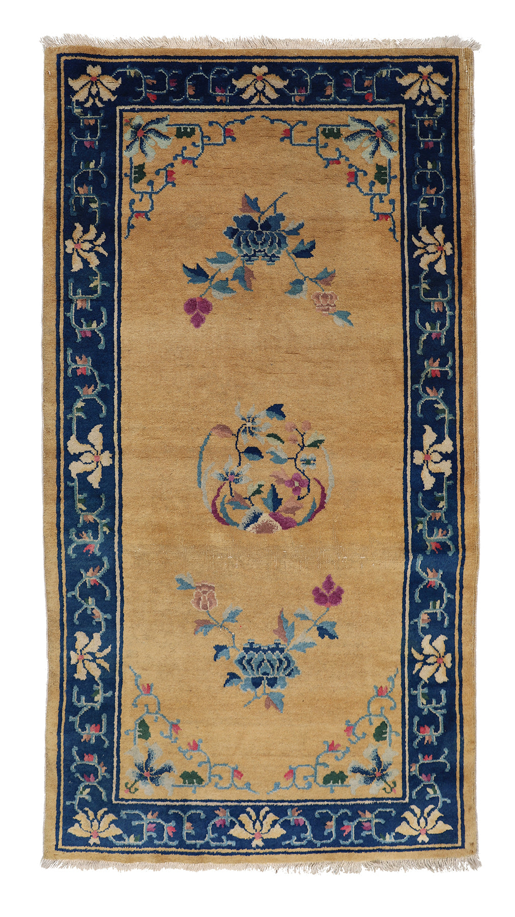 3'x7' Vintage Chinese Art Deco Rug | Floral Area Rug