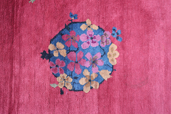 3'x7' Vintage Chinese Art Deco Rug | Redwine & Navy Short Runner 