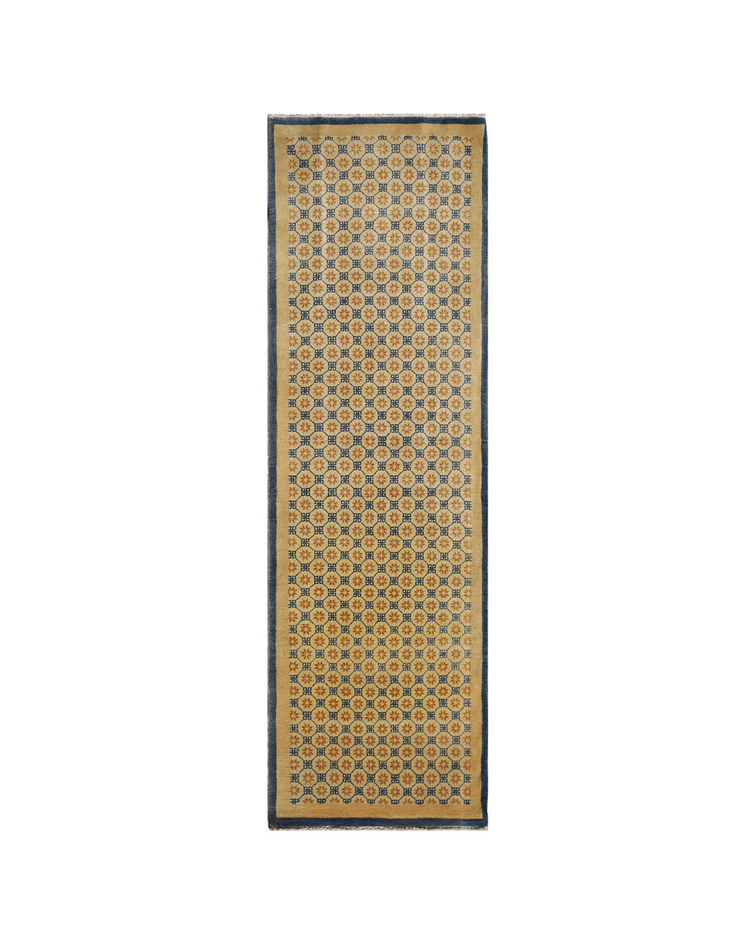 3'x8' Gold Blue Geometric Contemporary Chinese Design Runner Rug