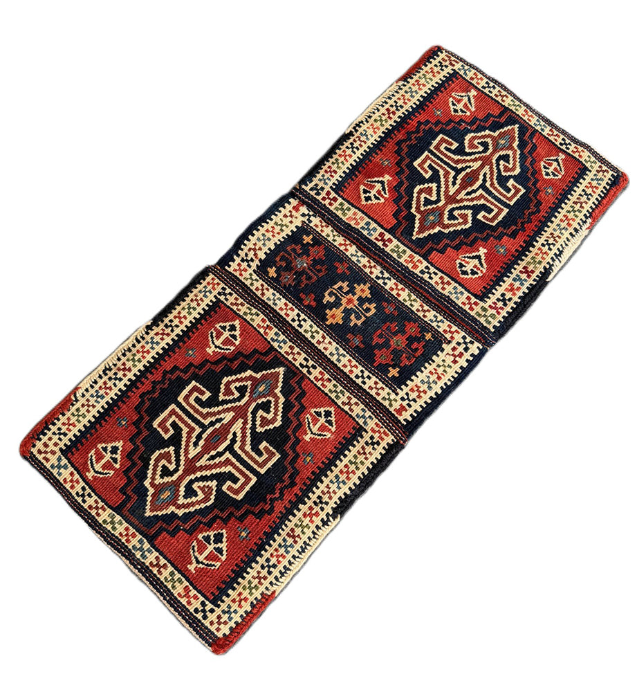 Vintage Persian Kurdish Mini Kilim Saddle Bag - 9"x20" Handwoven Textile