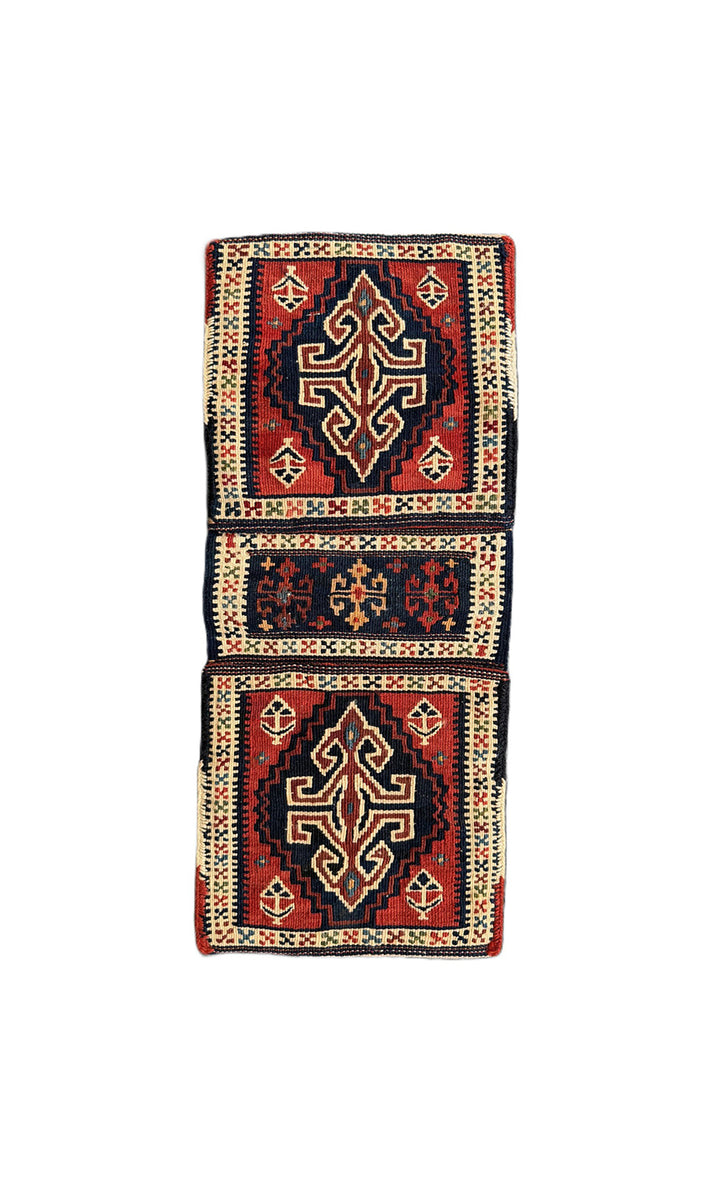 Vintage Persian Kurdish Mini Kilim Saddle Bag - 9"x20" Handwoven Textile