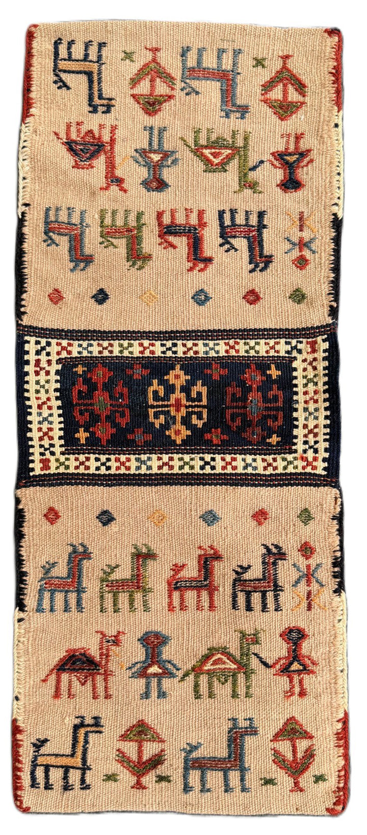 Vintage Persian Kurdish Mini Kilim Saddle Bag - 9"x20" Handwoven Textile