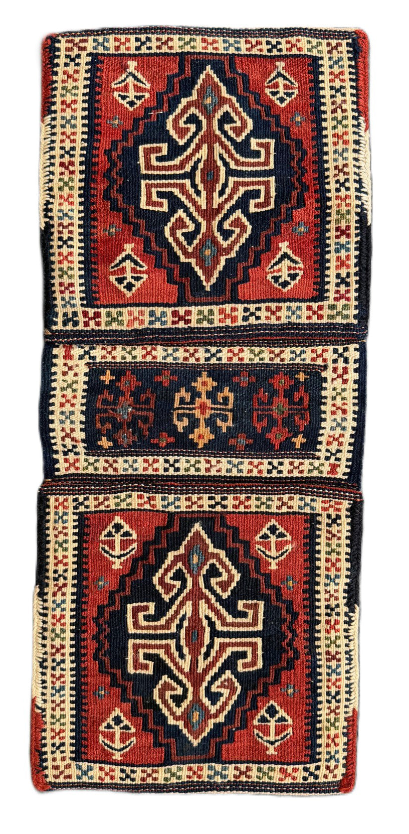 Vintage Persian Kurdish Mini Kilim Saddle Bag - 9"x20" Handwoven Textile