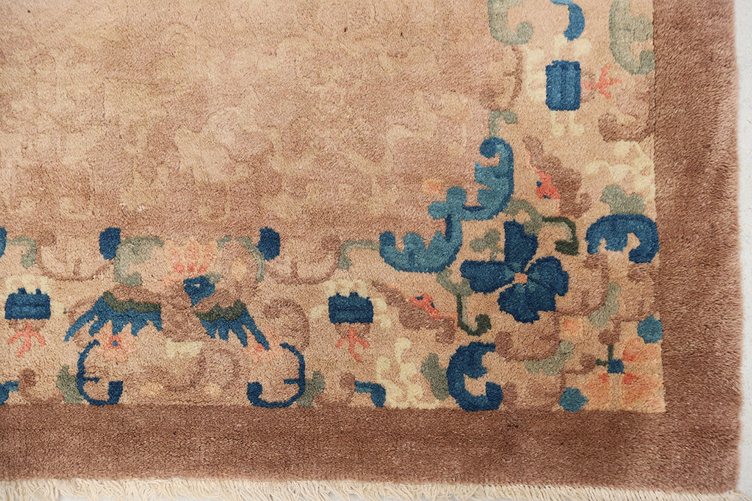 3'x6' Vintage Chinese Art Deco Rug | Camel Floral Area Rug