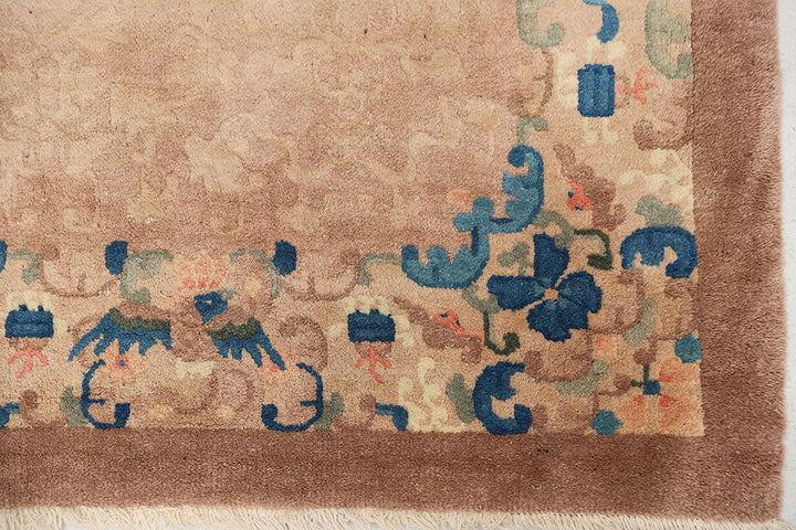 3'x6' Vintage Chinese Art Deco Rug | Camel Floral Area Rug