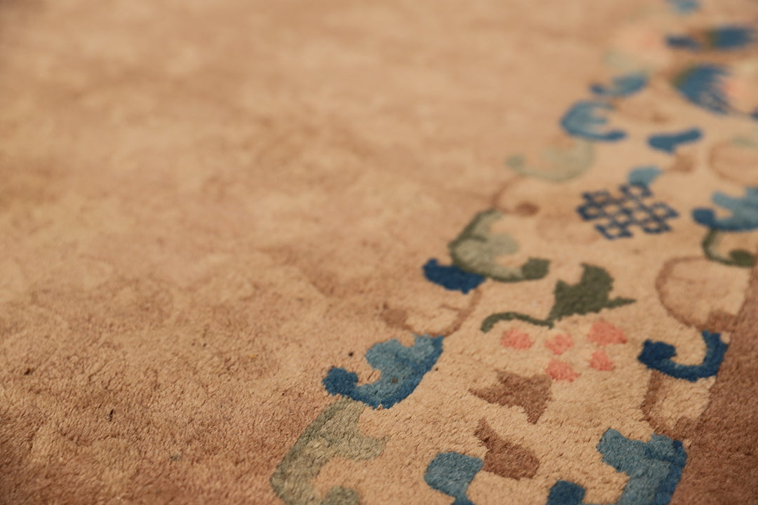3'x6' Vintage Chinese Art Deco Rug | Camel Floral Area Rug
