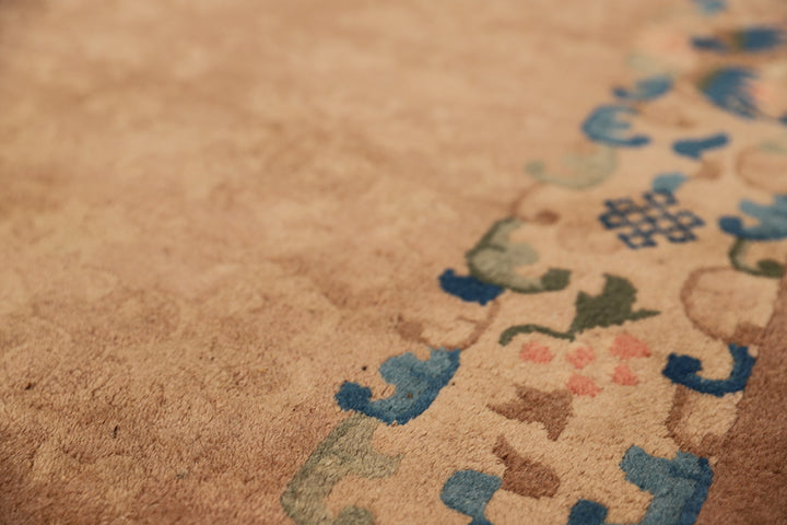 3'x6' Vintage Chinese Art Deco Rug | Camel Floral Area Rug