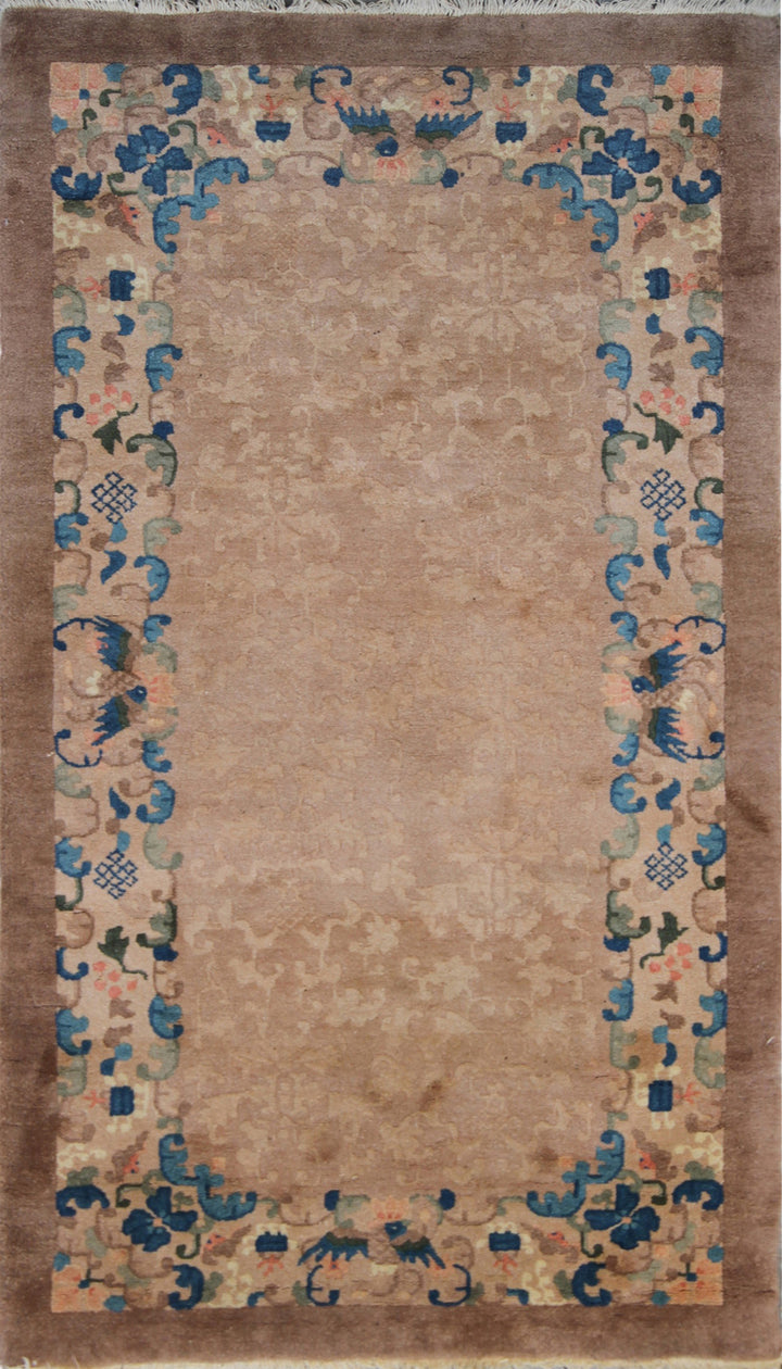 3'x6' Brown Floral Chinese Art Deco Rug