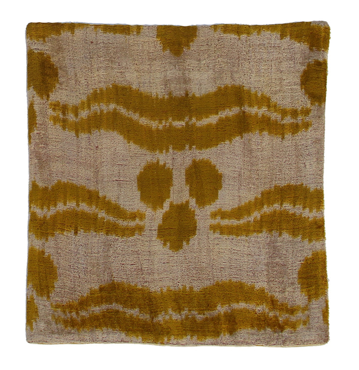 15"x15" Cream and Yellow Geometric Ikat Velvet Pillowcase