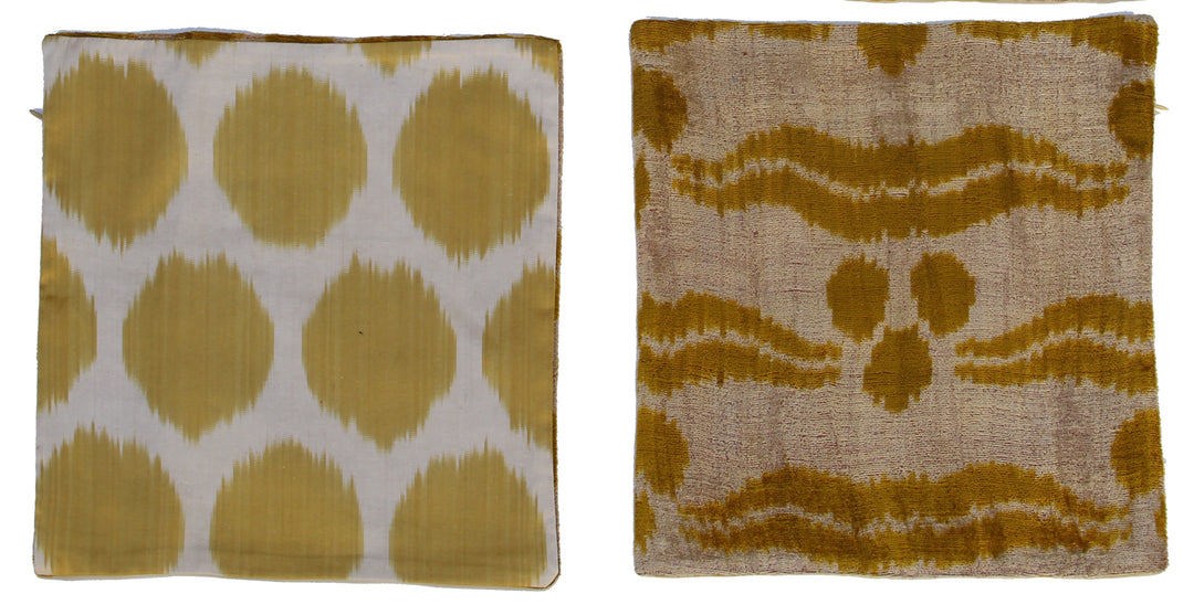 15"x15" Cream and Yellow Geometric Ikat Velvet Pillowcase