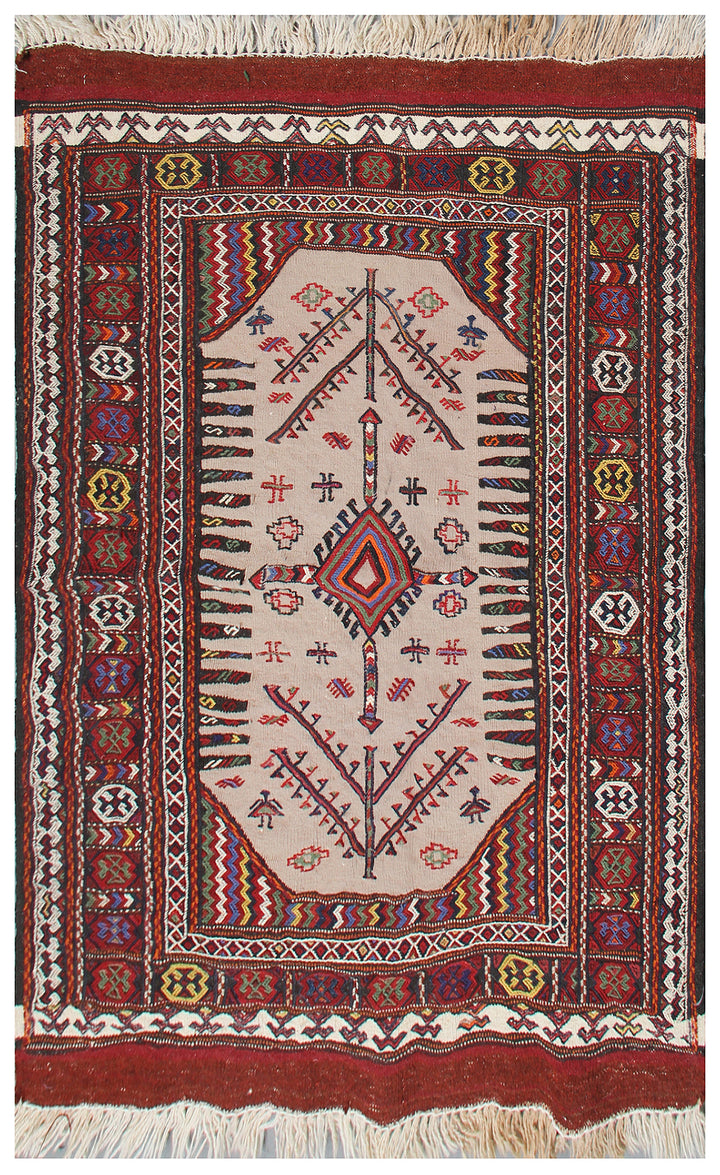 3'x4' Handwoven Embroidered Qutchan Small Sofreh Kilim Tribal Rug