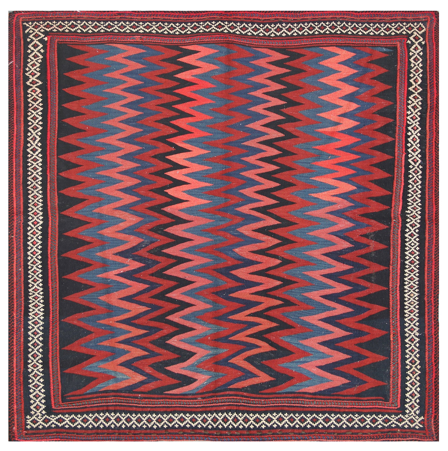 4'x4' Square Vintage Antique Afshar Rukursi Sofreh Kilim with Soumak Embroider