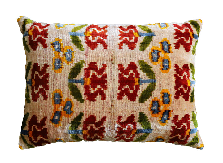 15"x19" Rectangular Cream Floral Velvet Ikat Pillow