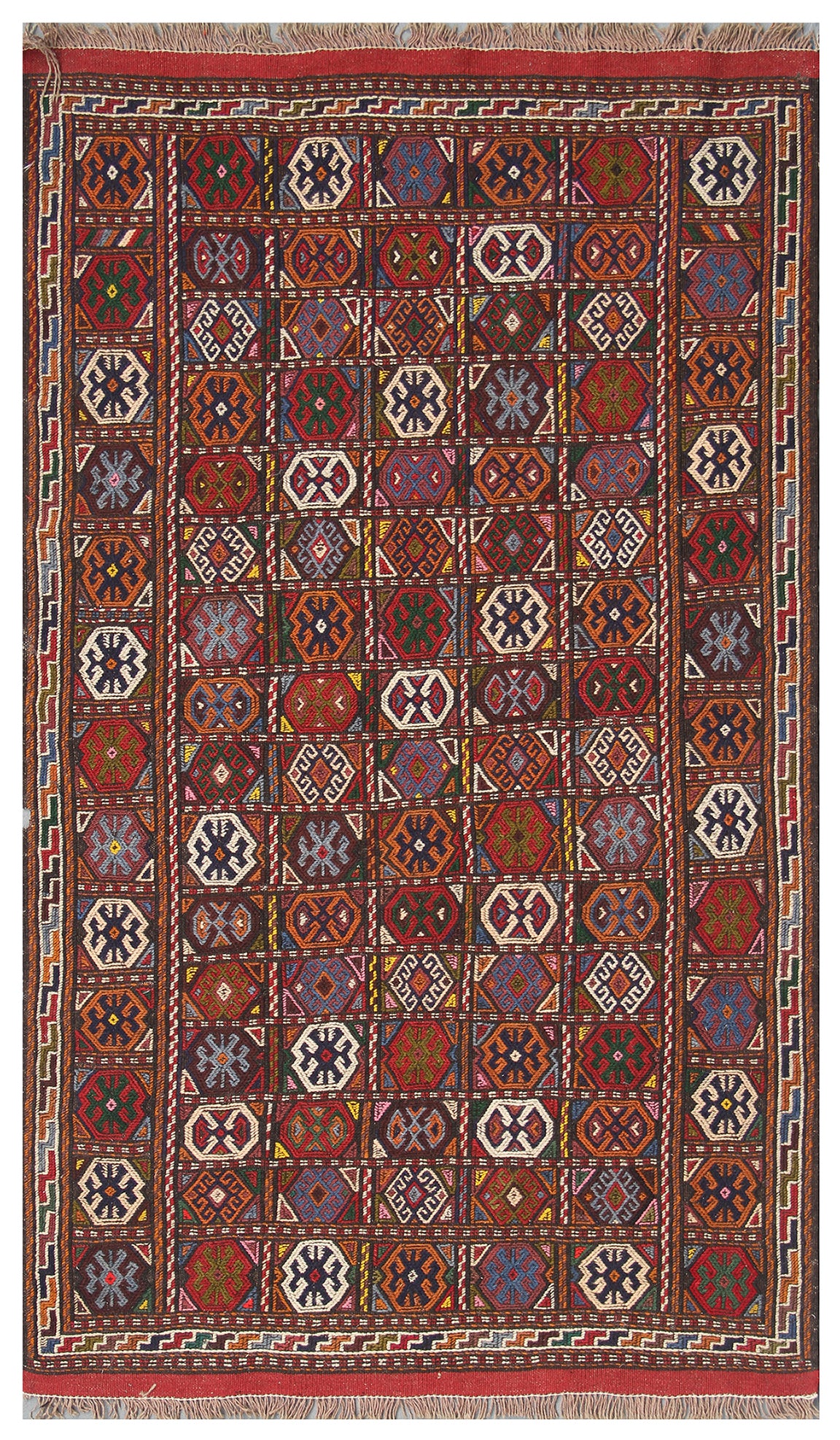 4'x6' Vintage Soumak Embroidered Persian Qutchan Tribal Kilim