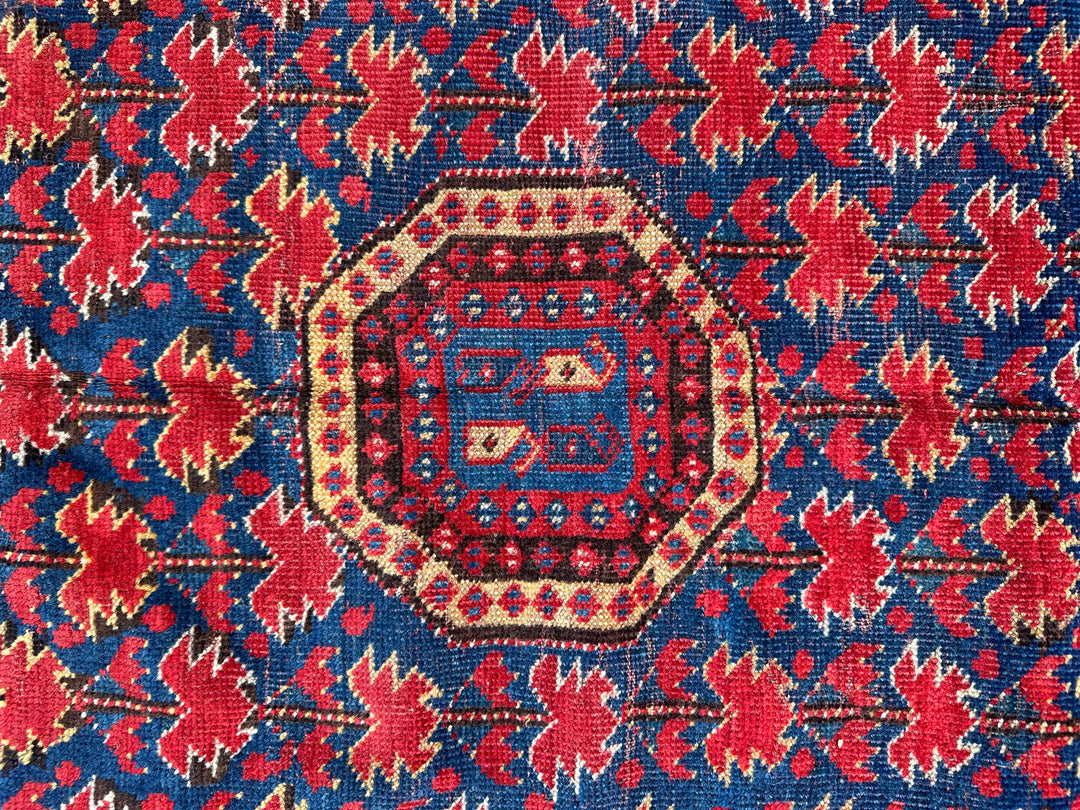 5'x9' Red and Blue Antique Collectable North Afghanistan Bashir Rug