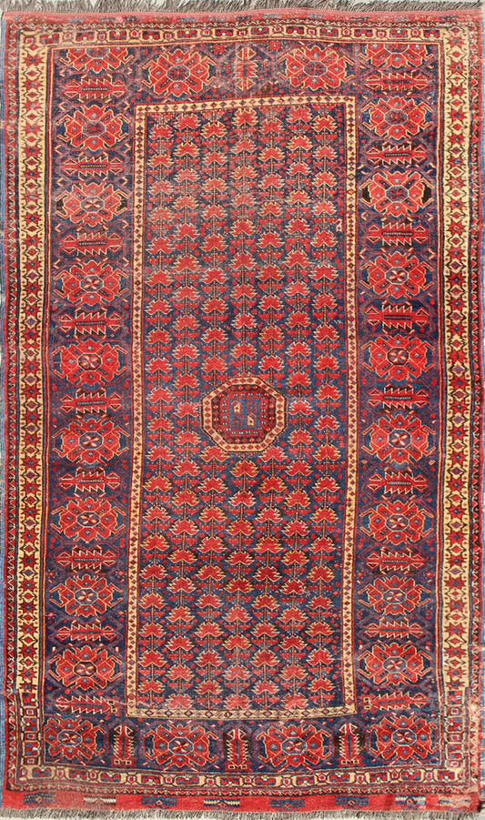 5'x9' Red and Blue Antique Collectable North Afghanistan Bashir Rug
