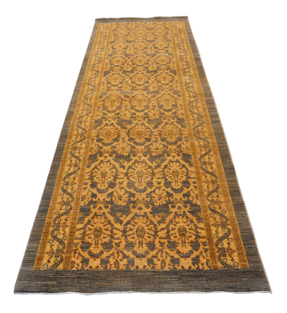 4'x11' Traditional Runner Rug– Earthtone Floral | Transitional Luxury Rug