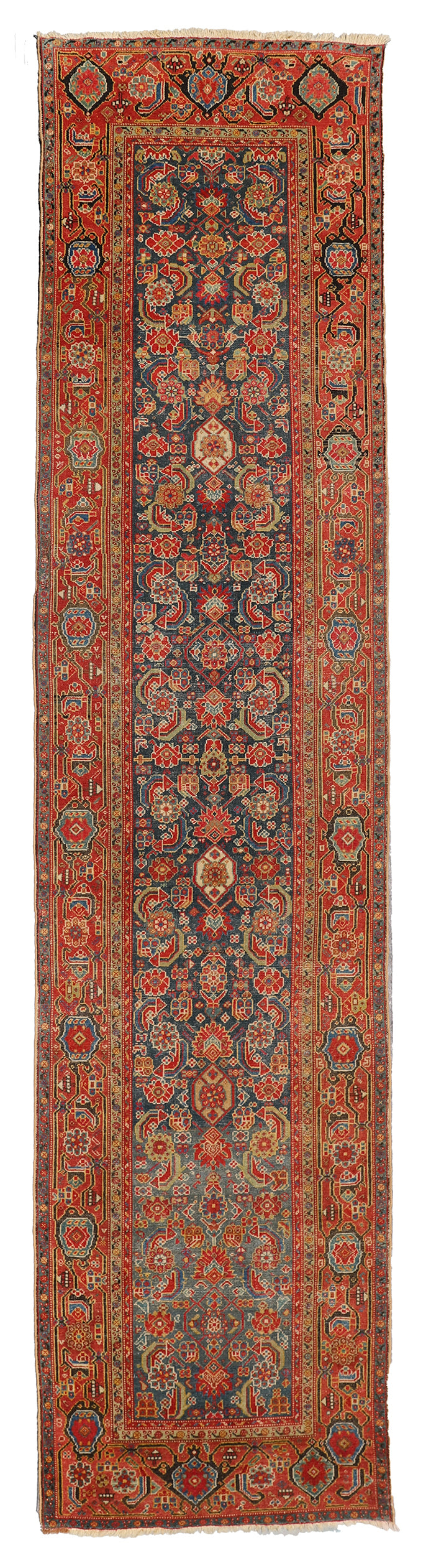 Antique Persian Malayer Runner Rug | Teal Blue & Red Runner