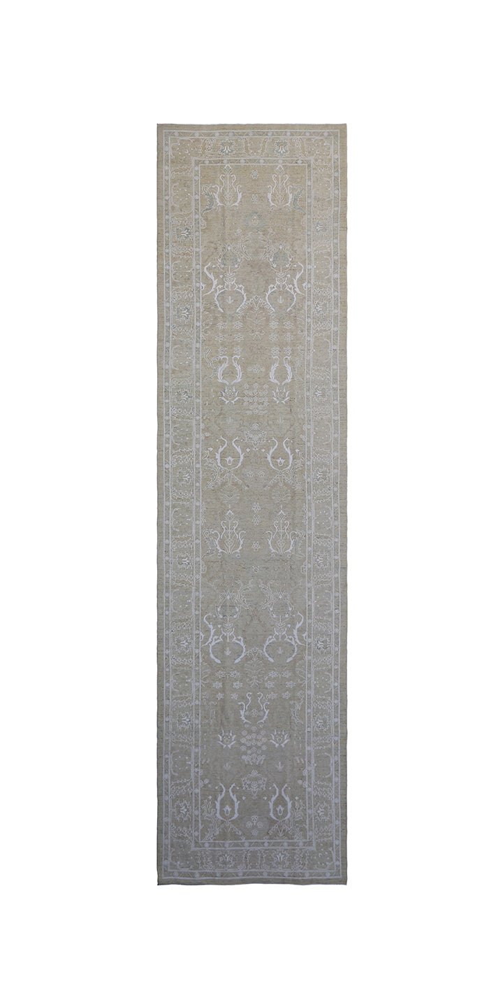 4'x17' Ariana Tabriz Design Ivory White Blue Tan Runner Rug
