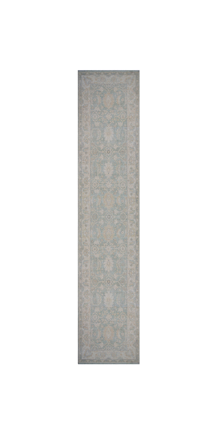 Ariana Transitional Floral Wool Runner - 4' x 18' - Pale Blue