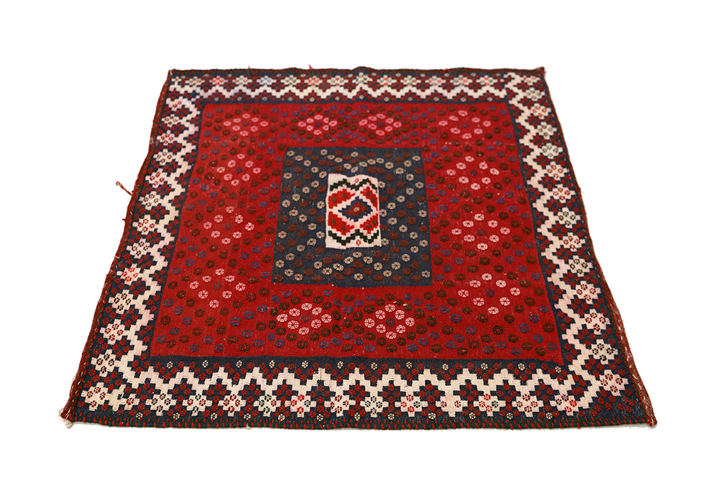 4'x4' Early 1900s Square Sofreh Kilim | Collectible Tribal Flat Weave