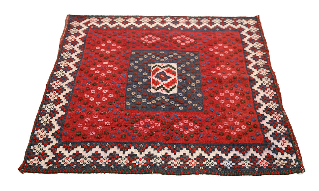 4'x4' Early 1900s Square Sofreh Kilim | Collectible Tribal Flat Weave
