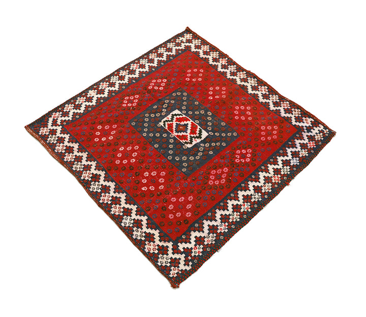 4'x4' Early 1900s Square Sofreh Kilim | Collectible Tribal Flat Weave