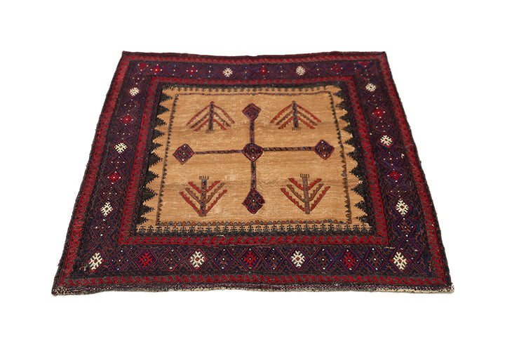 4'x4' Rare Sofreh Kilim | Collectible Tribal Flat Weave | Organic Camel Hair