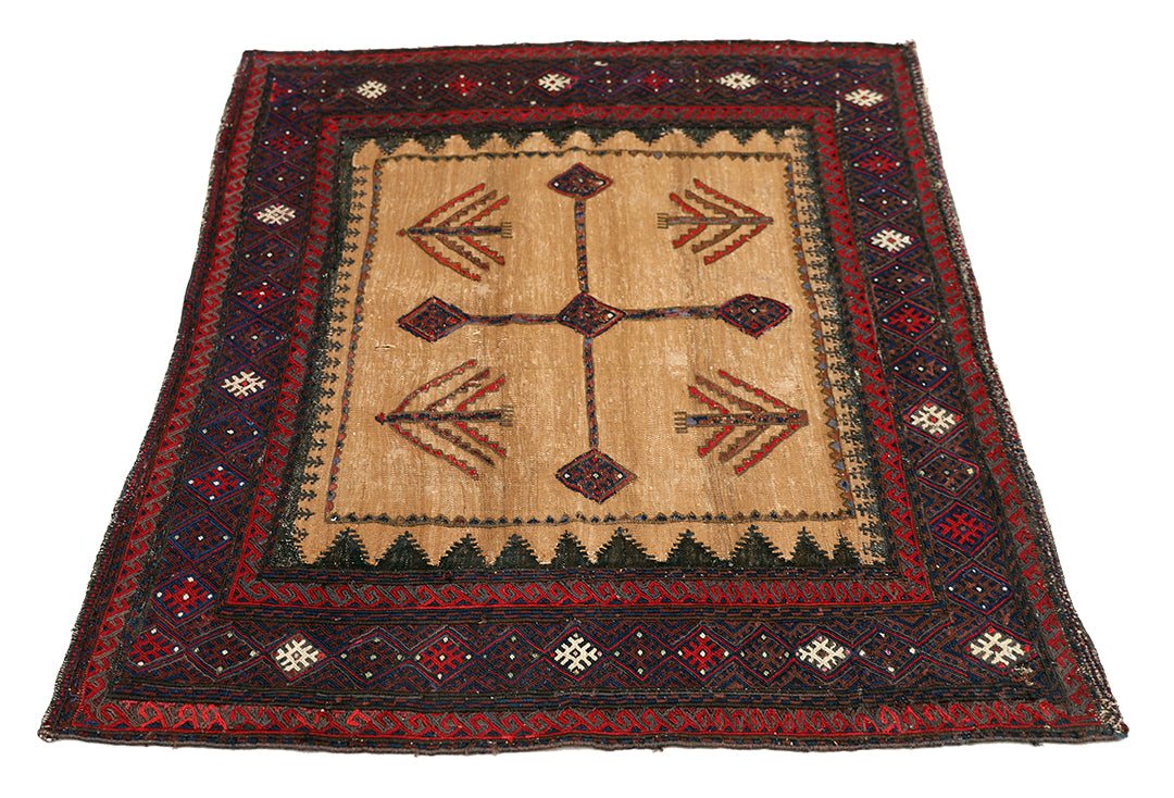 4'x4' Rare Sofreh Kilim | Collectible Tribal Flat Weave | Organic Camel Hair