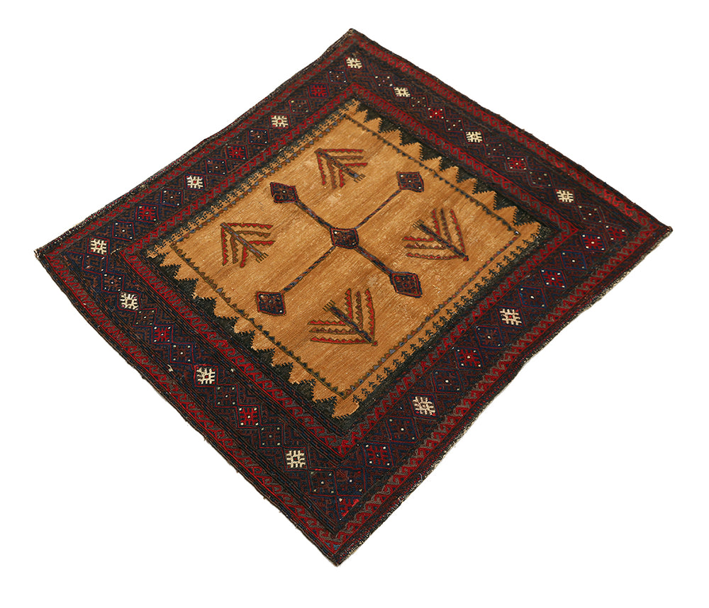 4'x4' Rare Sofreh Kilim | Collectible Tribal Flat Weave | Organic Camel Hair