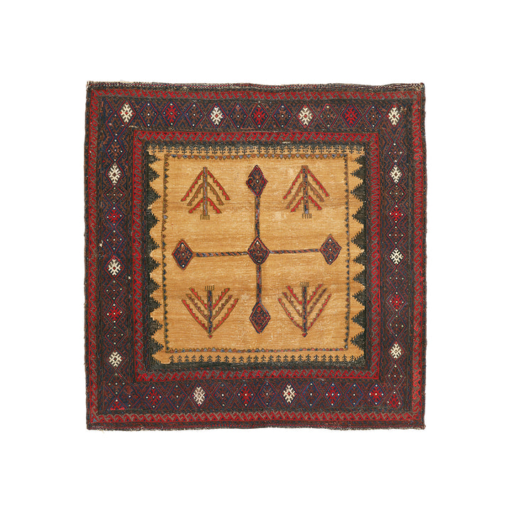 4'x4' Rare Sofreh Kilim | Collectible Tribal Flat Weave | Organic Camel Hair