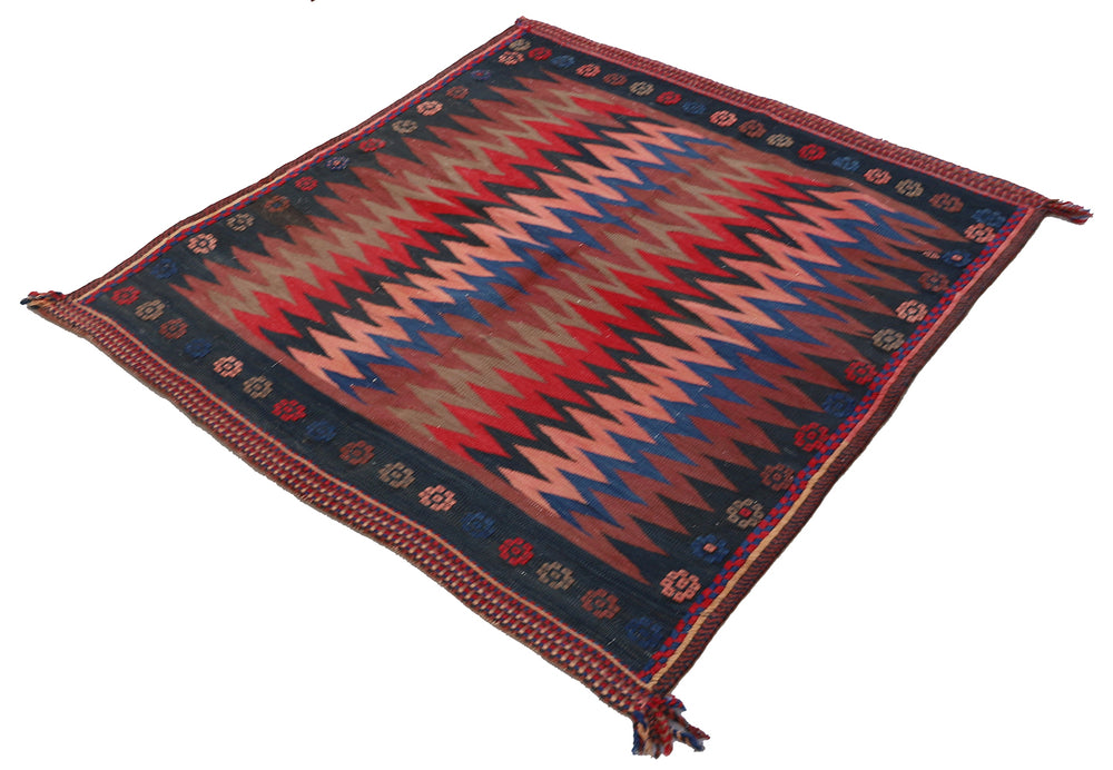 4'x4' Vintage Colorful Persian Afshar Sofreh Rug