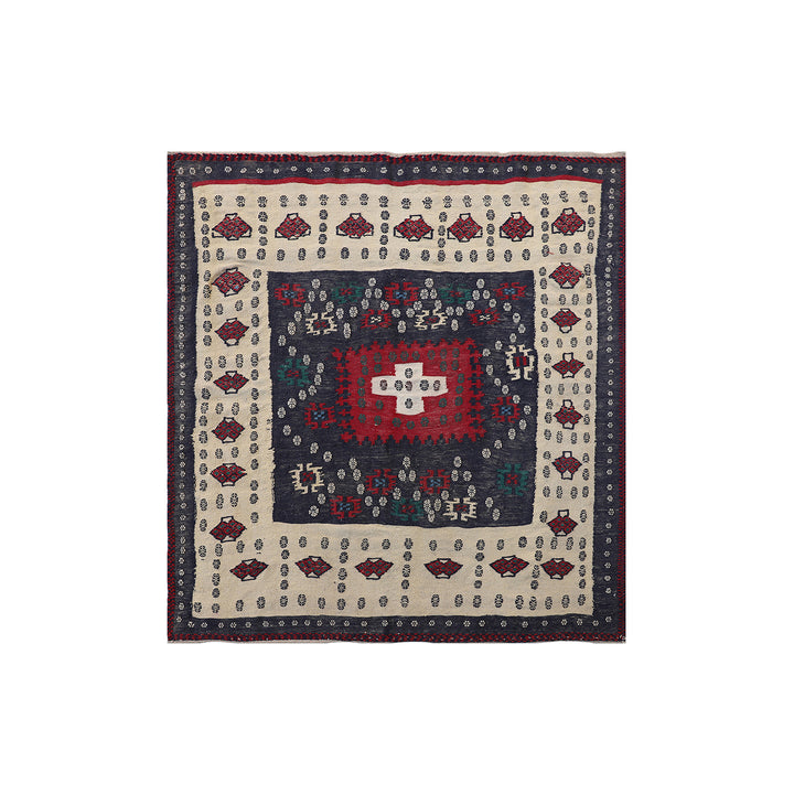 4'x4' Vintage Square Rug | Afshar Tribal | Handwoven Kilim Rug
