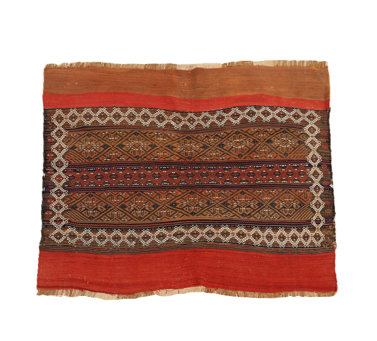 4'x5' 1950s Vintage Persian Kilim – Earth Tone Wool Rug, Geometric Tri ...