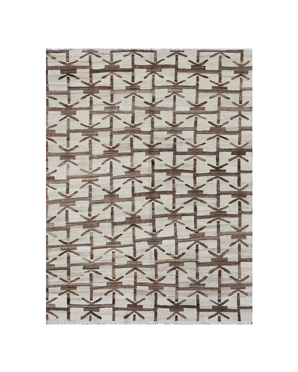 4'x5' Geometric Ivory and Brown Contemporary Ariana Kilim Rug