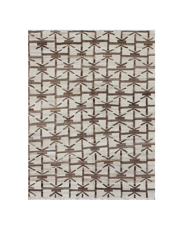 4'x5' Geometric Ivory and Brown Contemporary Ariana Kilim Rug
