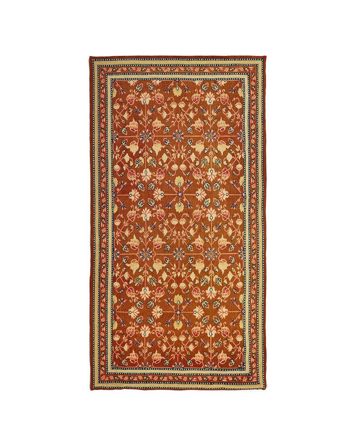 Handwoven brown wool Bessarabian kilim with floral motifs, crafted in the early 2000s by Ariana Rugs. Lightweight, thin flatweave ideal for modern and vintage interiors.