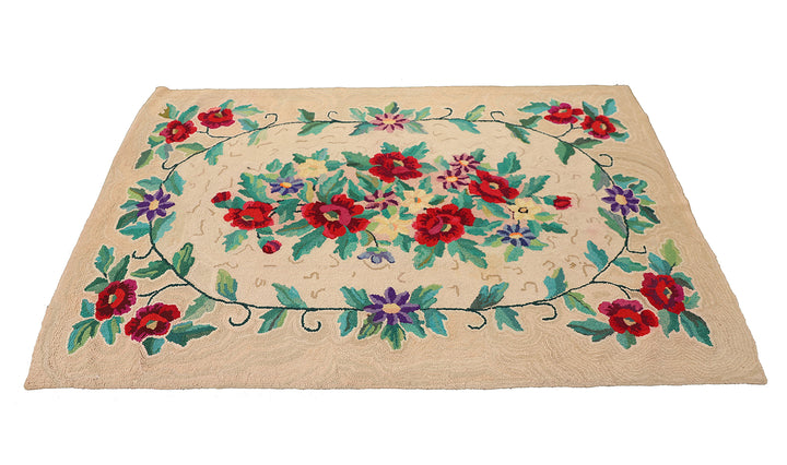 4'x6' Antique American Hooked Rug | Vintage Farmhouse Area Rug