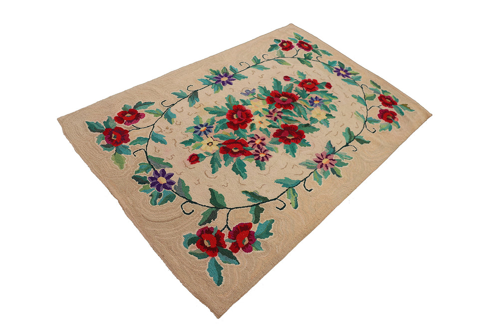 4'x6' Antique American Hooked Rug | Vintage Farmhouse Area Rug