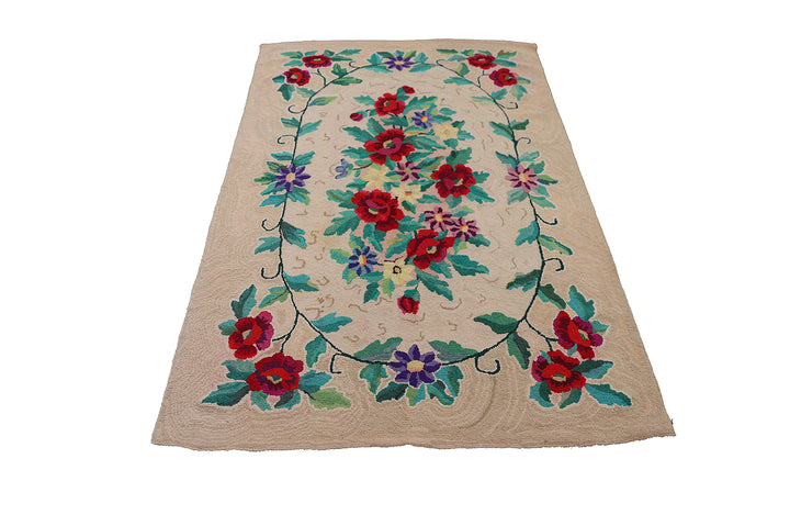 4'x6' Antique American Hooked Rug | Vintage Farmhouse Area Rug