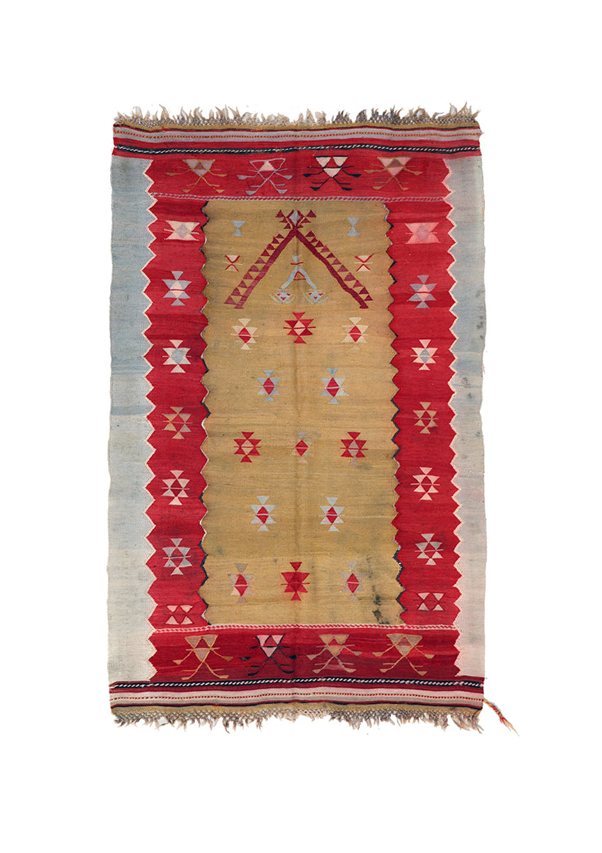 Woven rug with geometric pattern prayer rug